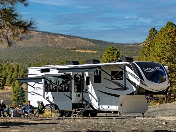 kitchenette in RV with loaf of bread on table